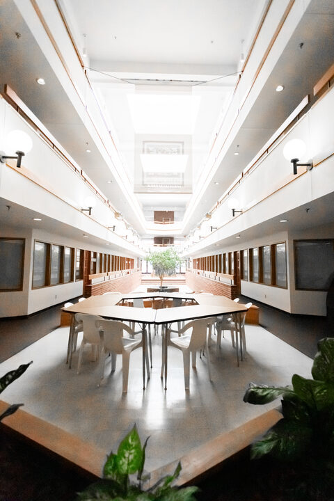 Shared meeting space under the atrium